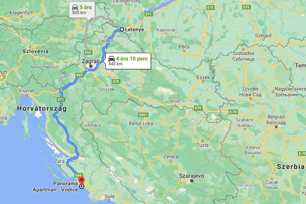 Útvonal Letenye-Vodice